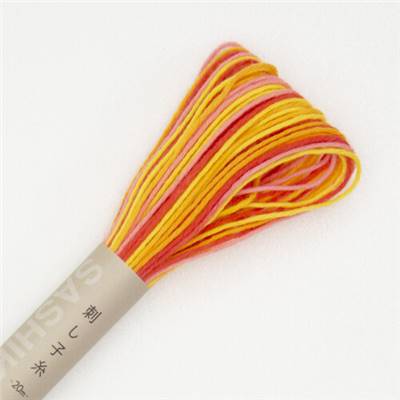 FIL SASHIKO MULTICOLORE - COL 75- ORANGE/ROUGE -LOT DE 6 ECH. DE 20 M