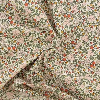 VOILE IMPRIME COTON BIO - 150 CM - FLEURI ROSE ET ORANGE