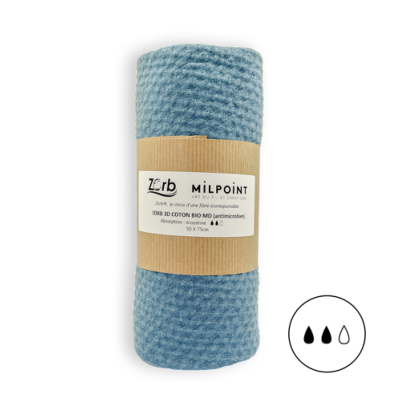 COUPON ABSORBANT MOYEN MD- ZORB®3D COTON BIO 50X75CM BLEU C. ANTIMICR