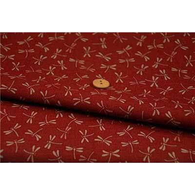 COUPON TISSU 50X55 JAP LIBELLULES ROUGE
