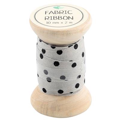 BOBINE BOIS AVEC 2 M DE GALON BEIGE A POIS NOIRS 10 MM - 100% COTON