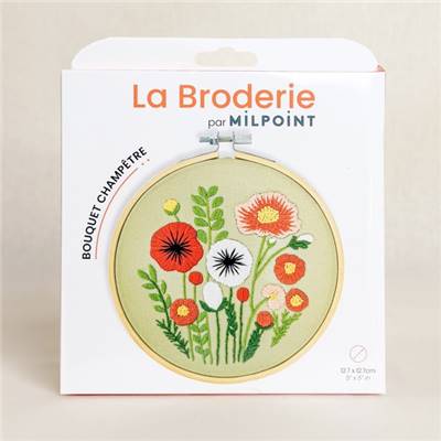 KIT BRODERIE AVEC TAMBOUR 15 CM - BOUQUET CHAMPETRE