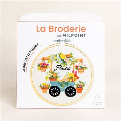 KIT BRODERIE AVEC TAMBOUR 15 CM - LA BROUETTE FLEURIE