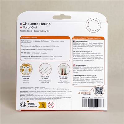 KIT BRODERIE AVEC TAMBOUR 15 CM - CHOUETTE FLEURIE