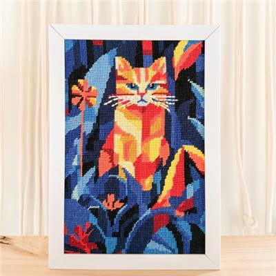 CANEVAS IMPRIME BLANC - DESSIN 20 X 30 CM - CHAT NOCTURNE