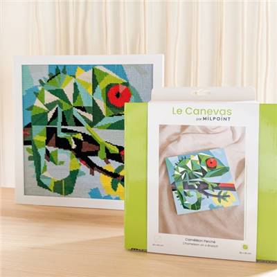 KIT CANEVAS COMPLET - DESSIN 30 X 30 CM - CAMELEON PERCHE