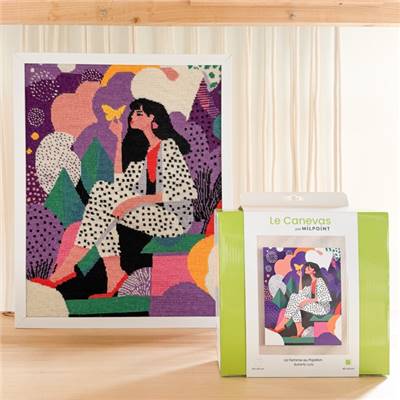 KIT CANEVAS COMPLET - DESSIN 40 X 50 CM - LA FEMME AU PAPILLON
