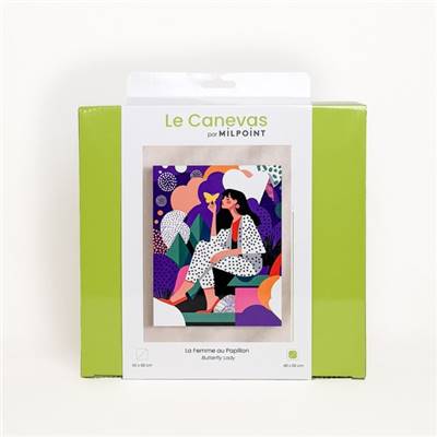 KIT CANEVAS COMPLET - DESSIN 40 X 50 CM - LA FEMME AU PAPILLON