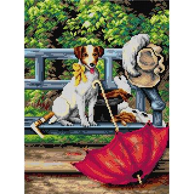 CANEVAS ANTIQUE 30 X 40 CM - CHIEN SUR UN BANC