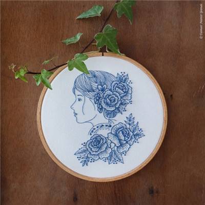 BLUE ROSE LADY - KIT BRODERIE 21X21CM - TAMBOUR NON INCLUS - TAMAR NY