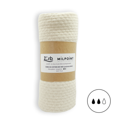 COUPON ABSORBANT MOYEN MD- ZORB®3D COTON BIO 50X75CM-NATUREL ANTIMICR