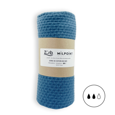 COUPON ABSORBANT MOYEN MD- ZORB®3D COTON BIO 50X75CM-BLEU LAGON