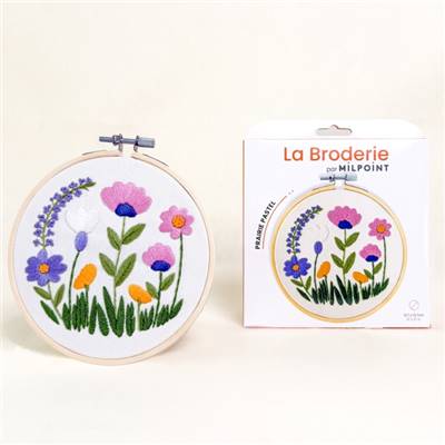 KIT BRODERIE AVEC TAMBOUR 15 CM - PRAIRIE PASTEL