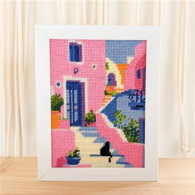 CANEVAS IMPRIME BLANC - DESSIN 15 X 20 CM - ESCALIER MEDITERRANEEN