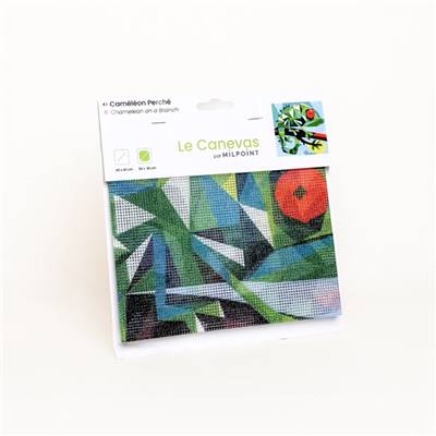 CANEVAS IMPRIME BLANC - DESSIN 30 X 30 CM - CAMELEON PERCHE