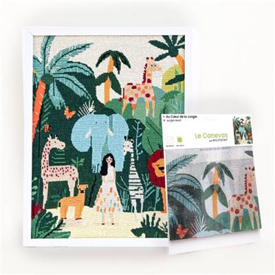 CANEVAS IMPRIME BLANC - DESSIN 40 X 50 CM - AU COEUR DE LA JUNGLE