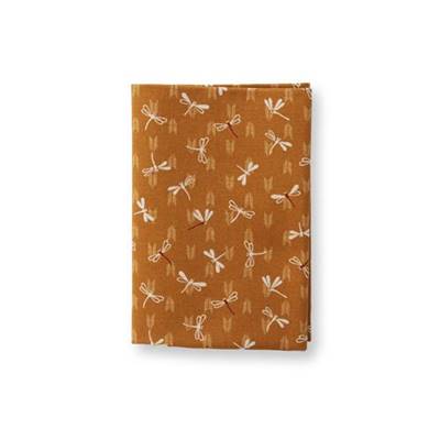 COUPON TISSU 45X55 JAP LIBELLULES FOND MOUTARDE