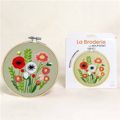 KIT BRODERIE AVEC TAMBOUR 15 CM - BOUQUET CHAMPETRE