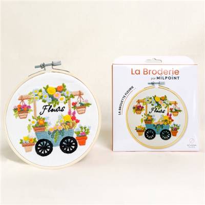 KIT BRODERIE AVEC TAMBOUR 15 CM - LA BROUETTE FLEURIE