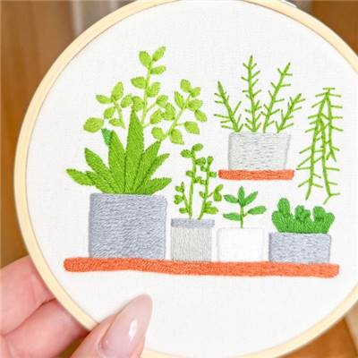 KIT BRODERIE AVEC TAMBOUR 15 CM - NUANCES DE VERT