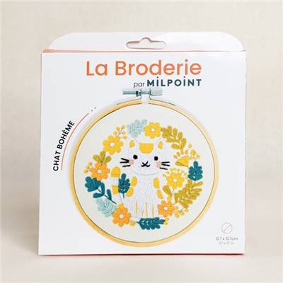 KIT BRODERIE AVEC TAMBOUR 15 CM - CHAT BOHEME