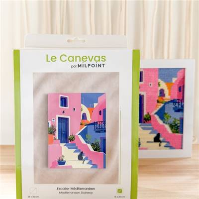 KIT CANEVAS COMPLET - DESSIN 15 X 20 CM - ESCALIER MEDITERRANEEN