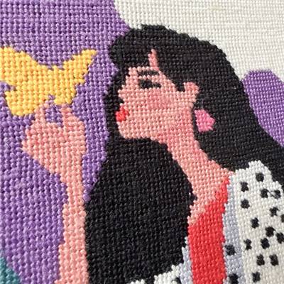 KIT CANEVAS COMPLET - DESSIN 40 X 50 CM - LA FEMME AU PAPILLON