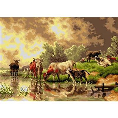 CANEVAS ANTIQUE BLANC - OR2799R - UN TROUPEAU AU CREPUSCULE