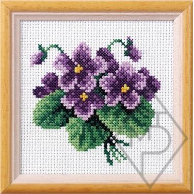 KIT PT DE CROIX IMPRIMEE 11 X 11 CM - BOUQUET DE VIOLETTE