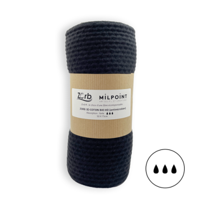 COUPON ABSORBANT FORT HD- ZORB®3D COTON BIO 50X75CM - NOIR - ANTIMIC*