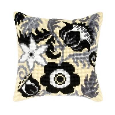 COUSSIN PT DE CROIX EN KIT 40 X 40 CM - FLEURS NOIRES 2