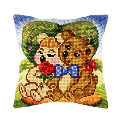 COUSSIN PT DE CROIX EN KIT 40 X 40 CM - COUPLE DE NOUNOURS