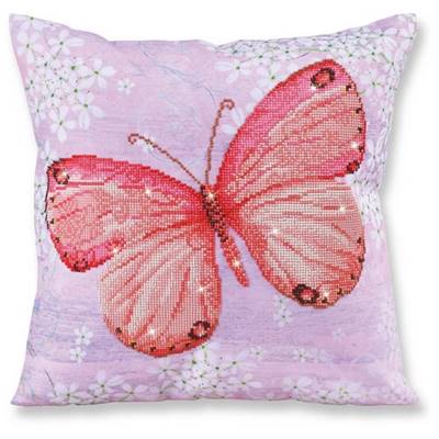 KIT BRODERIE DIAMANT - COUSSIN DECORATIF PAPILLON ABRICOT 
