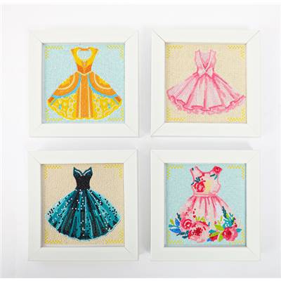 KIT BRODERIE DIAMANT MINI DOTZ - PARTY DRESSES - PACK 4 DESSINS