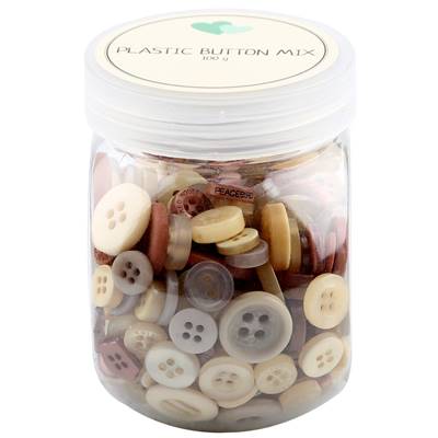 BOITE DE BOUTONS PLASTIQUE ASSORTIS - 100 G - MARRON