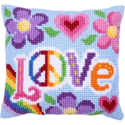 COUSSIN POINT DE CROIX LADYBIRD - LOVE - 40 X 40 CM