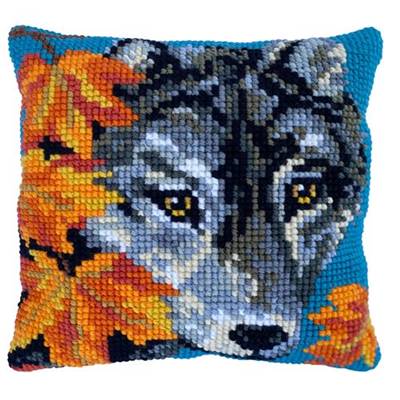 COUSSIN POINT DE CROIX LADYBIRD - LOUP - 40 X 40 CM