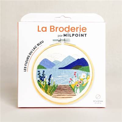 KIT BRODERIE AVEC TAMBOUR 15 CM - LES FLEURS DU LAC BLEU