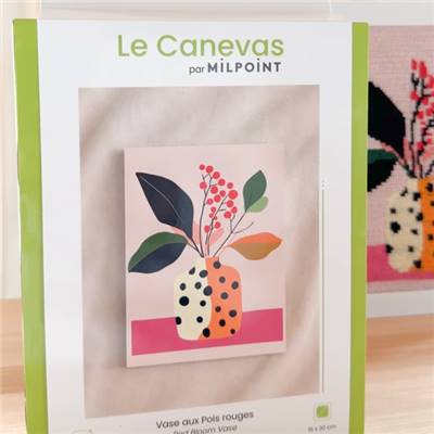 KIT CANEVAS COMPLET - DESSIN 15 X 20 CM - VASE AUX POIS ROUGES