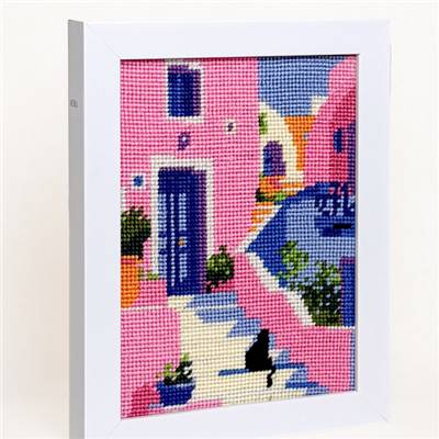 CANEVAS IMPRIME BLANC - DESSIN 15 X 20 CM - ESCALIER MEDITERRANEEN