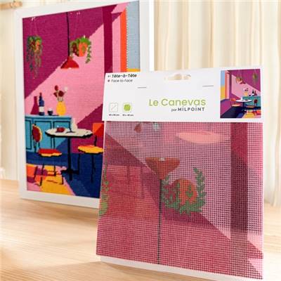 CANEVAS IMPRIME BLANC - DESSIN 30 X 40 CM - TETE-A-TETE