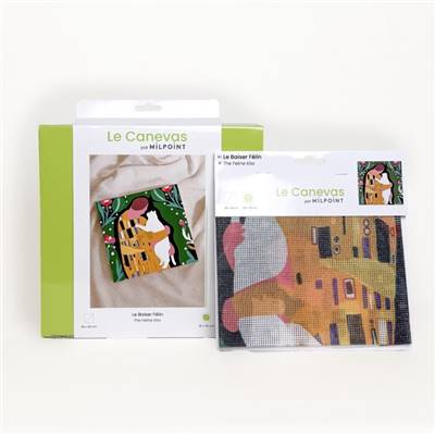 CANEVAS IMPRIME BLANC - DESSIN 30 X 30 CM - LE BAISER FELIN