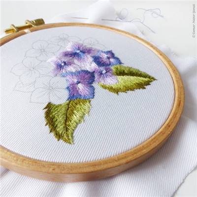 MINI PURPLE HORTENSIA-KIT BRODERIE 16X16CM-TAMBOUR NON INCLUS-TAMAR