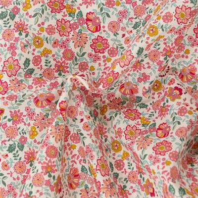 VOILE IMPRIME COTON BIO - 150 CM - FLEURI TONS ROUGES