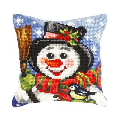 COUSSIN PT DE CROIX EN KIT 40 X 40 CM - UN BONHOMME DE NEIGE