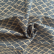 COUPON TISSU 45X55 JAP VAGUES INDIGO FOND ECRU