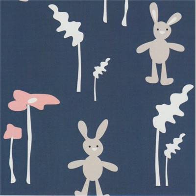 TISSU LAPIN JARDIN -100% COTON - 110 CM -BLEU 