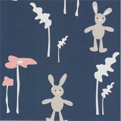 TISSU LAPIN JARDIN -100% COTON - 110 CM -BLEU -p de 4m environ