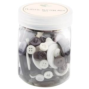 BOITE DE BOUTONS PLASTIQUE ASSORTIS - 100 G - GRIS/BLANC