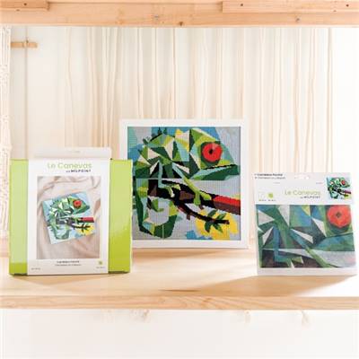 CANEVAS IMPRIME BLANC - DESSIN 30 X 30 CM - CAMELEON PERCHE